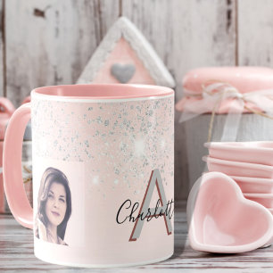 Rosa Foto-Monogramm Tasse