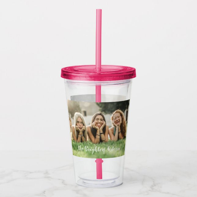 Rosa Foto Personalisiert Akrylus Tumbler Acryltrinkbecher (Vorderseite)