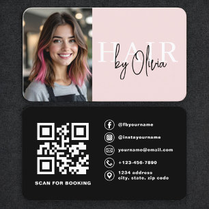 Rosa Foto-QR-Code Visitenkarte für Friseure