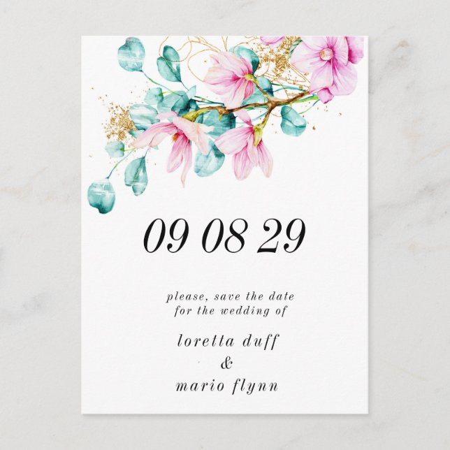 Rosa Foto Save the Date Postkarte (Vorderseite)
