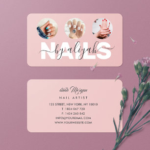 Rosa Foto Typografie Nail Artist Visitenkarte