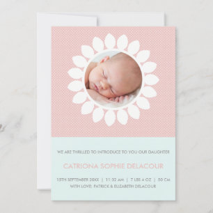 Rosa Foto unterbricht Blütenbaby Birth Ankündigung