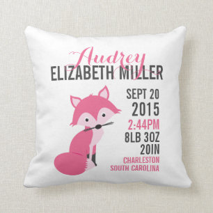 Rosa Fox-Geburts-Mitteilungs-Kinderzimmer-Kissen Kissen