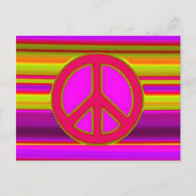 Rosa Fraktal und Friedenszeichen Postkarte (Vorderseite)