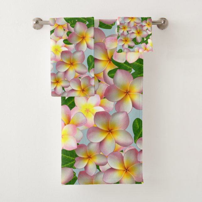 Rosa Frangipani Plumeria Blume Badetuch Set (Insitu)