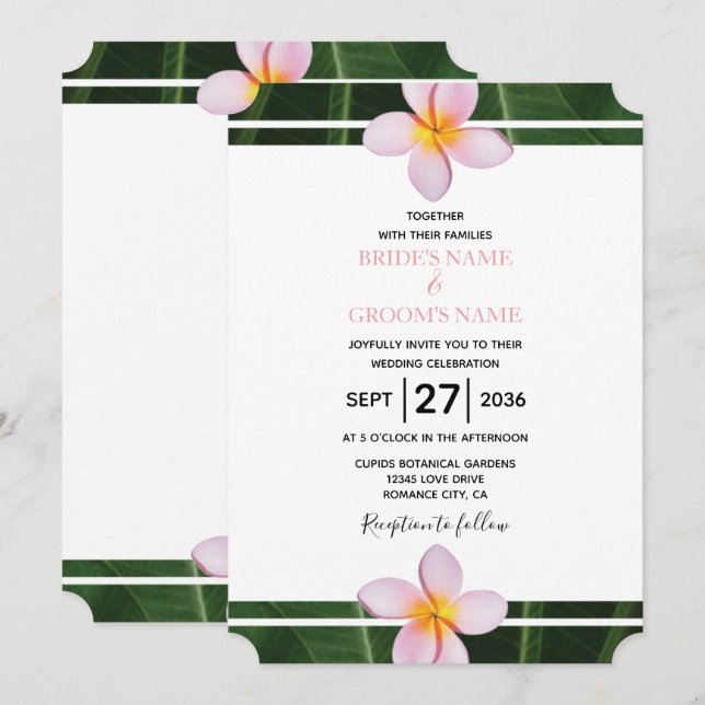 Rosa Frangipani Plumeria Hochzeitseinladungen Einladung (Vorne/Hinten)
