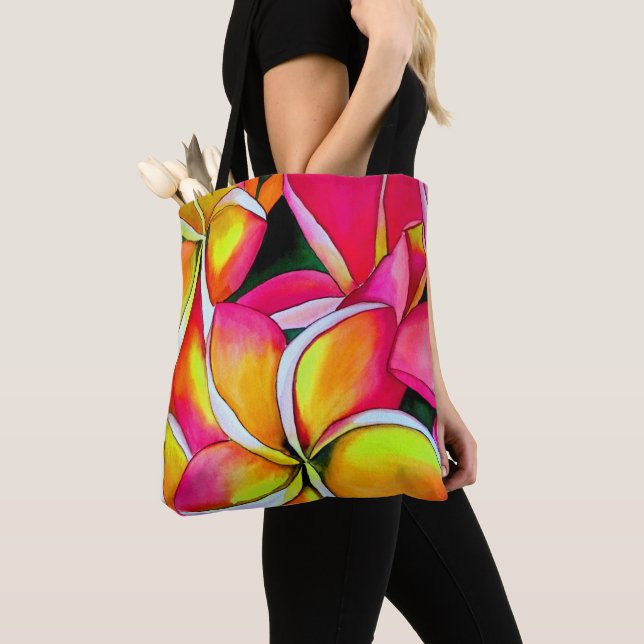 Rosa Frangipaniplumeria-Strandkunst-NeonBlumen Tasche (Von Nahem)