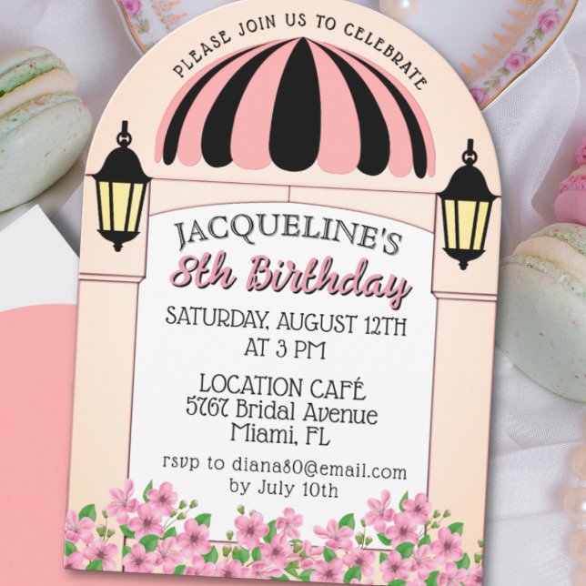 Rosa, Französisch, Paris zum Geburtstag Einladung (Parisian themed Pink Birthday Invitation)