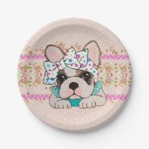 Rosa französische Bulldoggen-Papier-Teller