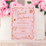 Rosa französische Hand gezeichnet illustriert Swee Einladung<br><div class="desc">Feiern Sie Ihren süßen 16 Geburtstag im Stil mit unserem charmanten Retro Französisch Rosa und rot Geburtstag Einladung! Dieses handgezeichnet illustrierte, Vintage französische Design strahlt Eleganz und Lustigkeit aus. Freuen Sie sich auf zarte Schnörkel, scharfe Rahmen und eine faszinierende Auswahl an Speisen und Getränken, darunter Weingläser, Cocktails und köstliche Leckereien....</div>
