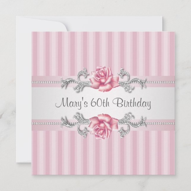 Rosa Frauen 60. Geburtstagsparty Einladung (Vorderseite)