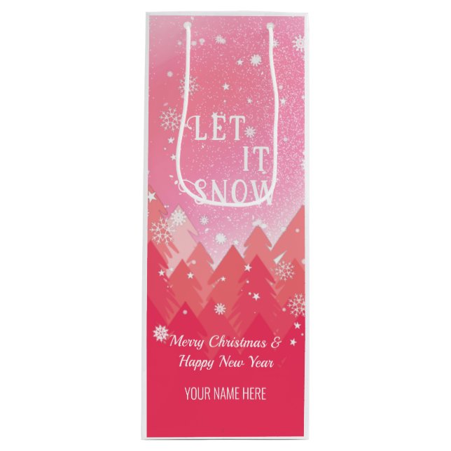 Rosa Friedlicher Schnee Fresken Weihnachten Neues  Geschenktüte Für Weinflaschen (Vorderseite)