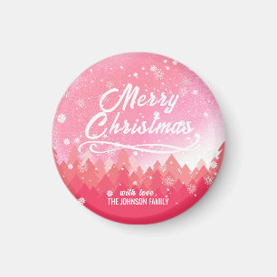 Rosa Friedlicher Schneewald Frohe Weihnachten Magnet