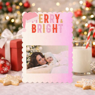 Rosa fröhliche und helle Grußkarte Weihnachten Einladung