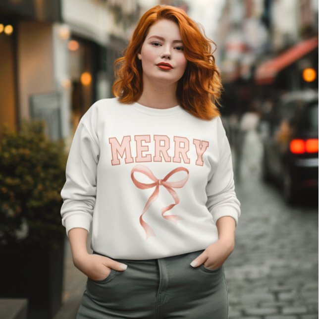 Rosa, fröhliches Sweatshirt, Frohe Weihnachtspulli Sweatshirt (pink merry sweatshirt, merry christmas sweatshirt, christmas vibes sweatshirt, pink christmas shirt)