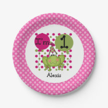 Rosa Frosch 1. Geburtstag Papier Teller