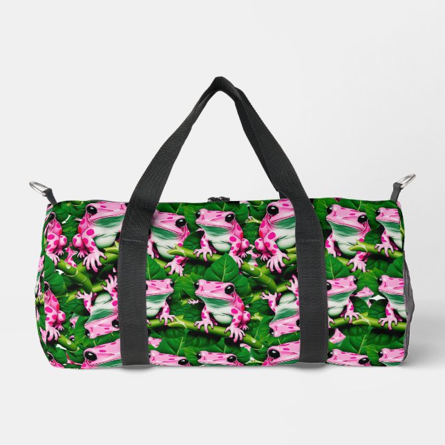 Rosa Frosch auf grünem Blatt Musterdesign  Duffle Bag (Vorderseite)