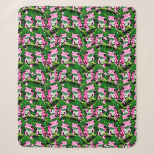Rosa Frosch auf grünem Blatt Musterdesign Sherpadecke