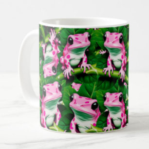 Rosa Frosch auf grünem Leaf-Muster Kaffeetasse