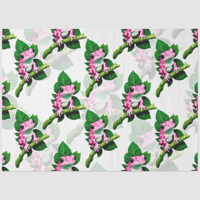 Rosa Frosch auf grünem Leaf-Muster Seidenpapier (Vorderseite)