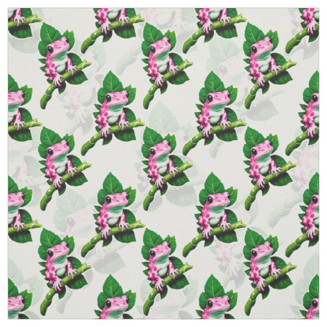 Rosa Frosch auf grünem Leaf-Muster Stoff (Muster)