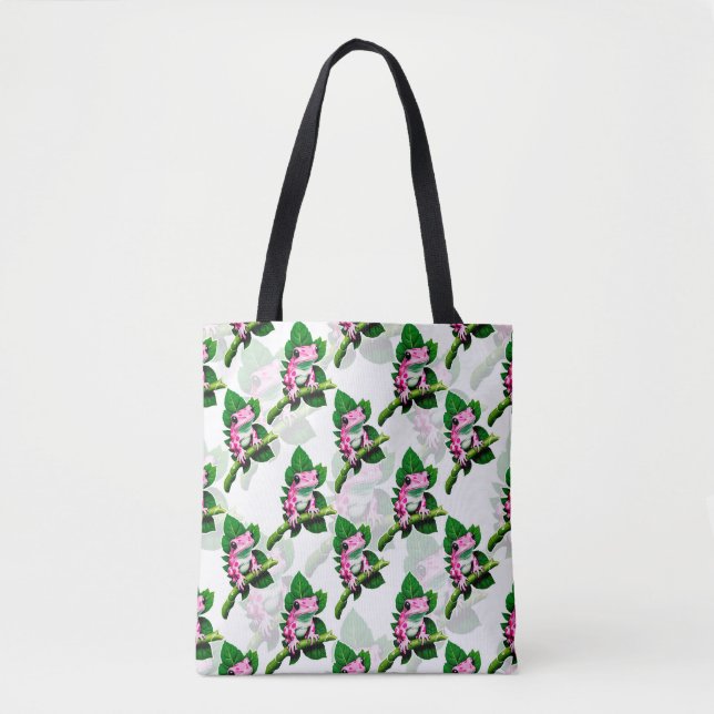 Rosa Frosch auf grünem Leaf-Muster Tasche (Vorderseite)