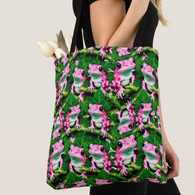 Rosa Frosch auf grünem Leaf-Muster Tasche (Von Creator hochgeladen)