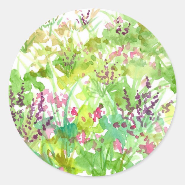 Rosa Frühling Wasserfarben Wildblumen Natur Kunst Runder Aufkleber (Vorderseite)