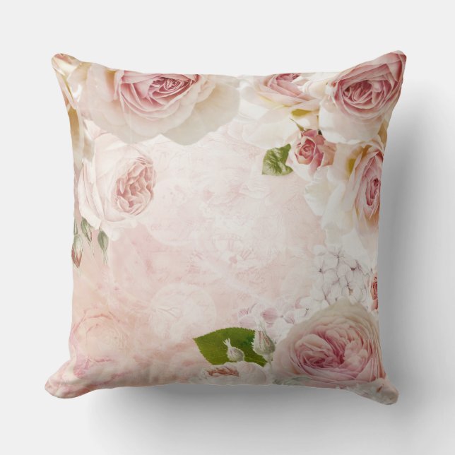 Rosa Frühlings Blume Rose Pastell Collage Kissen (Vorderseite)