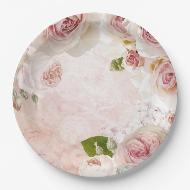 Rosa Frühlings Blume Rose Pastell Collage Pappteller (Vorderseite)