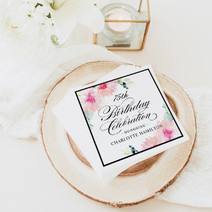 Rosa Frühlingsblumen-Aquarell-Geburtstag Serviette