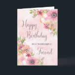 Rosa Frühlingsblumen Friend Geburtstagskarte Karte<br><div class="desc">Geburtstagskarte für Freunde mit hübsch rosa Aquarellfarben-Blume und nachdenklichem Vers.</div>