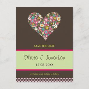 Rosa Frühlingsblumen Herz Save the Date Postkarte