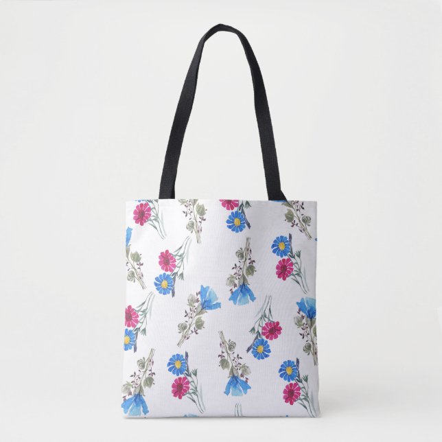 Rosa Frühlingsblumen Wasserfarben Botanisch Tasche (Vorderseite)