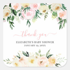 Rosa Frühlingsblüte | Baby Dusche Gefallen Quadratischer Aufkleber