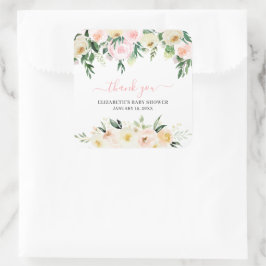 Rosa Frühlingsblüte | Baby Dusche Gefallen Quadratischer Aufkleber