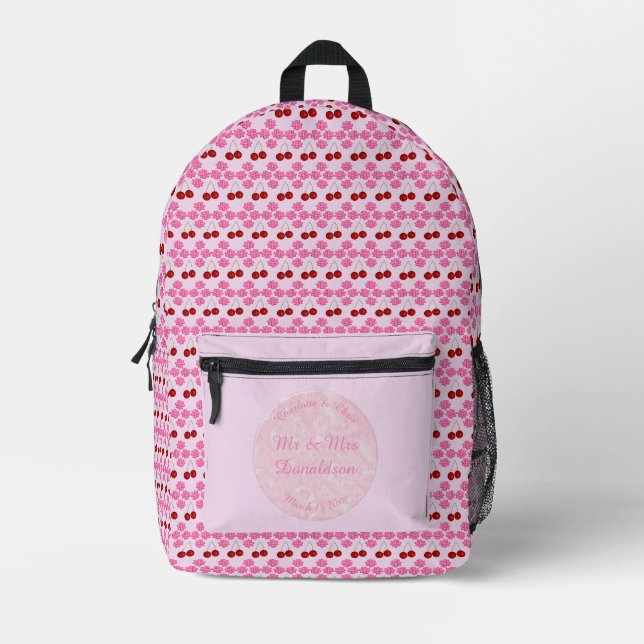 Rosa Frühlingsblüte und Kirschen Bedruckter Rucksack (Vorderseite)