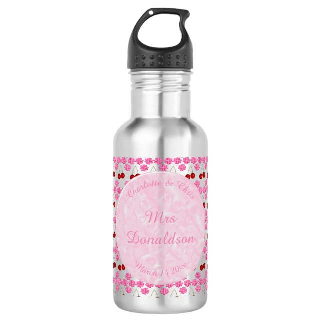 Rosa Frühlingsblüte und Kirschen Edelstahlflasche (Vorderseite)