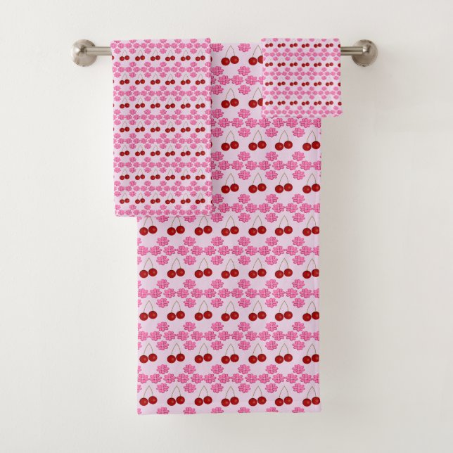 Rosa Frühlingsblüte und Kirschen Gemustert Badhandtuch Set (Insitu)