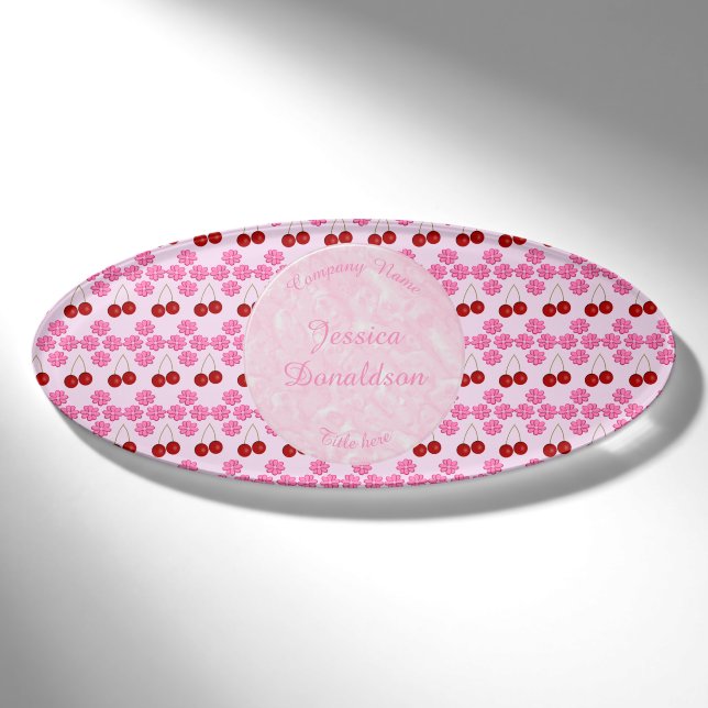 Rosa Frühlingsblüte und Kirschen Gemustert Namenschild (Vorderseite)