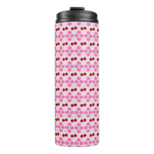 Rosa Frühlingsblüte und Kirschen Gemustert Thermosbecher