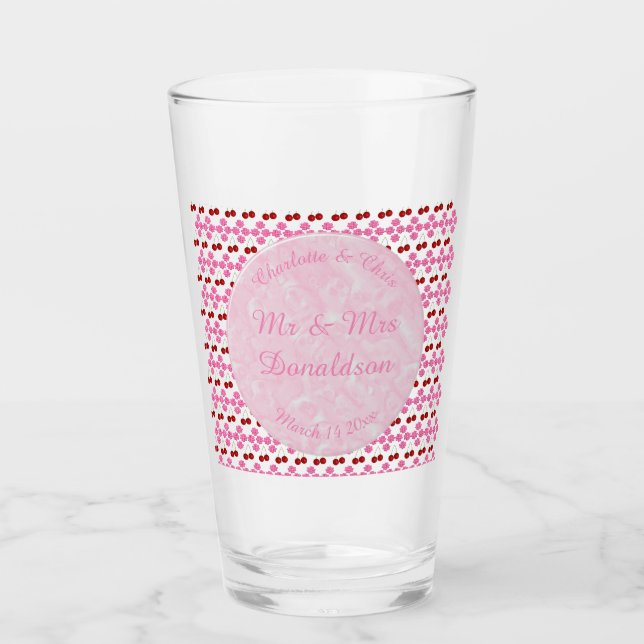 Rosa Frühlingsblüte und Kirschen Glas (Vorderseite)