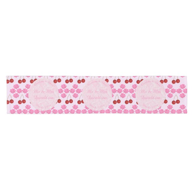 Rosa Frühlingsblüte und Kirschen Kurzer Tischläufer (Horizontal)