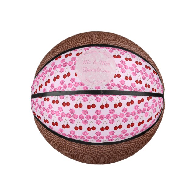 Rosa Frühlingsblüte und Kirschen Mini Basketball (Vorderseite)