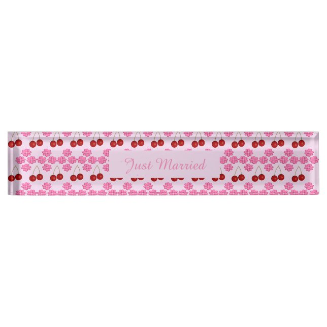 Rosa Frühlingsblüte und Kirschen Namensplakette (Vorderseite)