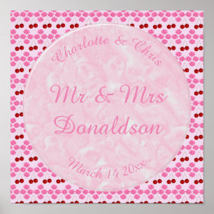 Rosa Frühlingsblüte und Kirschen Poster