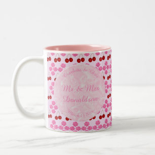 Rosa Frühlingsblüte und Kirschen Zweifarbige Tasse