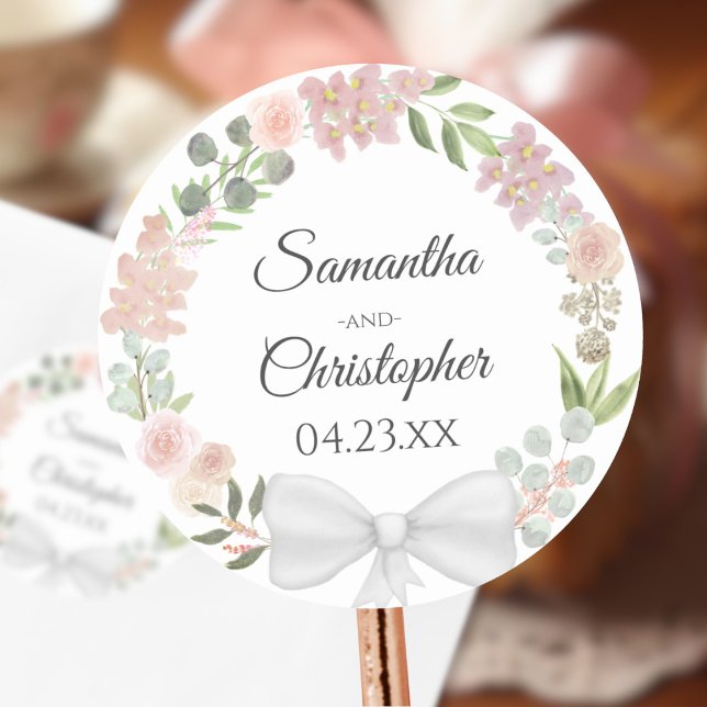 Rosa Frühlingsblütenregen Elegante Hochzeit Runder Aufkleber (Favor Tag or Envelope Seal)
