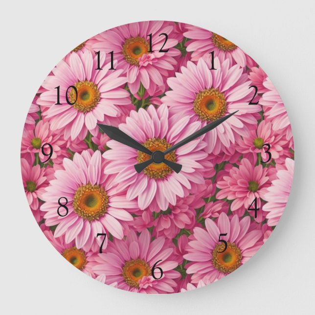 Rosa Frühlingsblütenrosa Gänse Retrosa Blume Große Wanduhr (Vorderseite)
