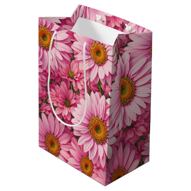 Rosa Frühlingsblütenrosa Gänse Retrosa Blume Mittlere Geschenktüte (Rückseite Schrägansicht)